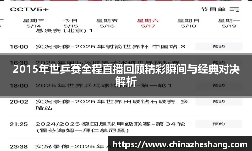 2015年世乒赛全程直播回顾精彩瞬间与经典对决解析